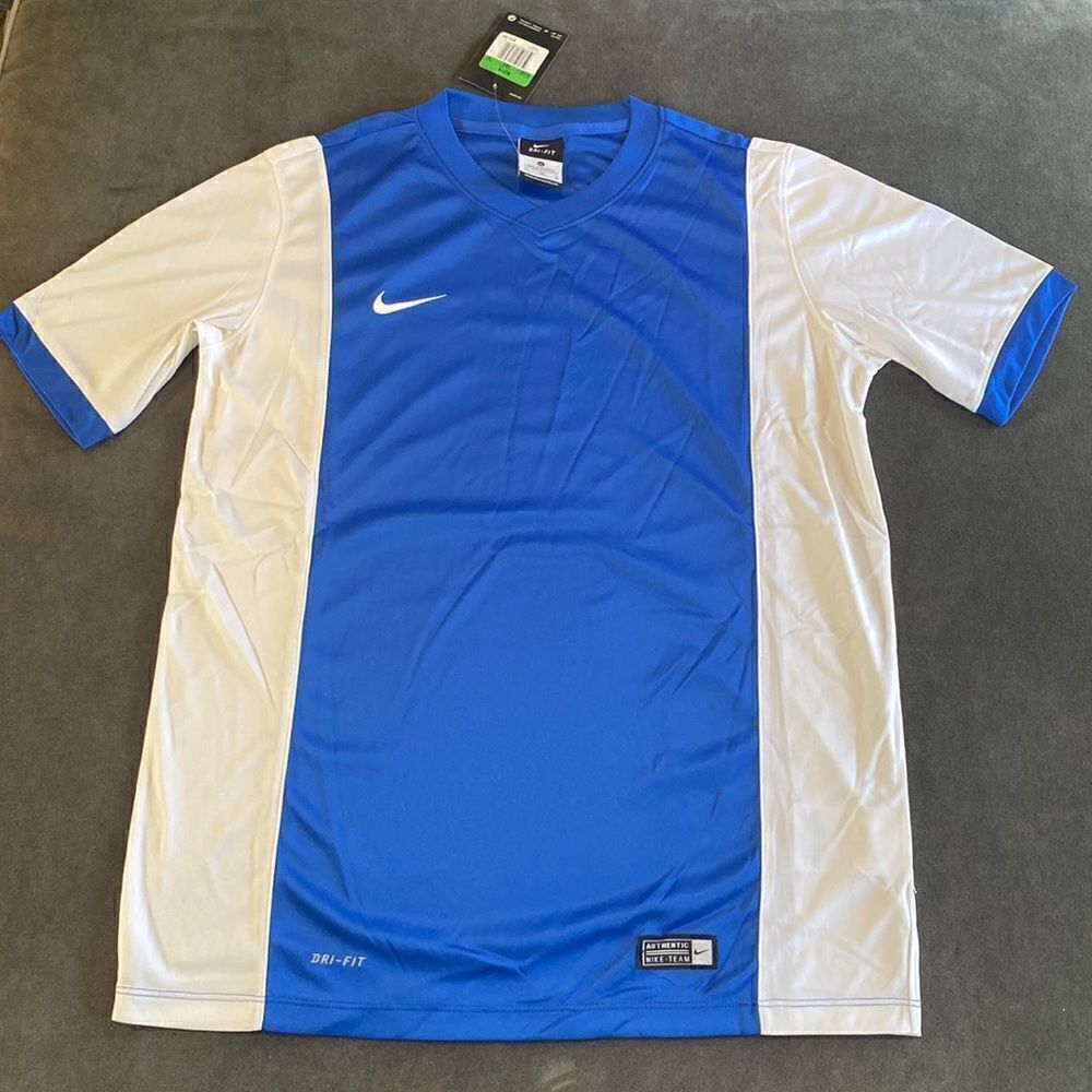 Nike Boys Soccer T-Shirt Blue with White Size XL NWT